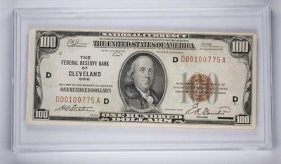 1929 $100 FRBN of Cleveland, Ohio Jones/Woods Signed FR. 1890-D in Holder - Image 1 of 4
