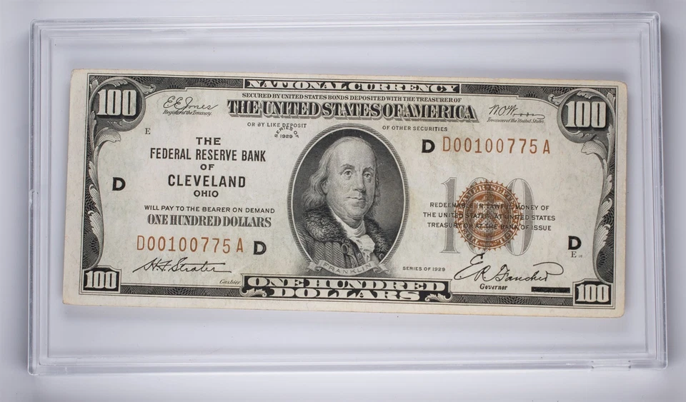 1929 $100 FRBN of Cleveland, Ohio Jones/Woods Signed FR. 1890-D in Holder - Image 1 of 4