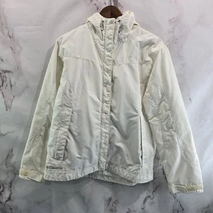 Columbia Jacket Womens Medium White Windbreaker Shell Hooded Full Zip Rain - Picture 1 of 13