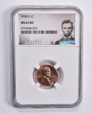 MS67 RD 1958-D Lincoln Wheat Cent NGC Special Lbl *0769 - Image 1 of 4