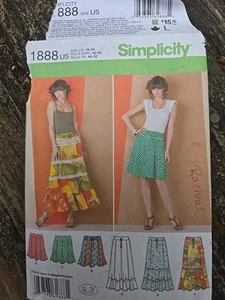 Falda corneada Simplicity 1888 volantes BOHO verano patrón sin cortar talla 16-24 tobillo rodilla - Imagen 1 de 9