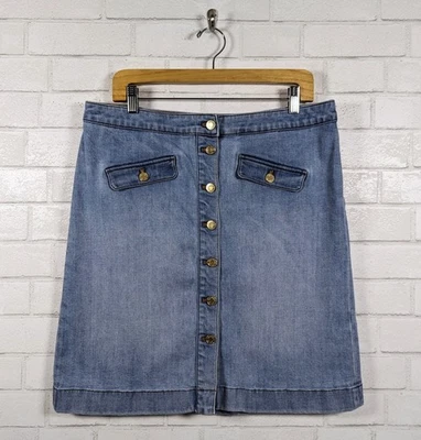 Talbots Button Front Jean Skirt Classic Stretch Denim A-Line Skirt Pockets Sz 12 - Image 1 of 4