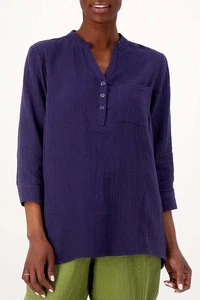 Joan Rivers Marshmallow Gauze Button Front Shirt Peacoat - Picture 1 of 1