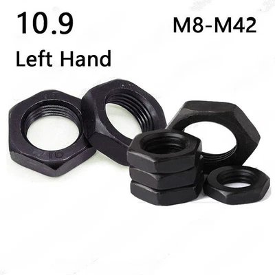 Black 10.9 Steel Left Hand Thread Thin Hex Nuts M8-M42 - Image 1 of 4