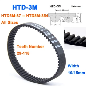 HTD-3 M 87mm-354mm Close Loop Timing Synchronous Belt Pitch 3.00mm Width 10/15mm - Picture 1 of 5