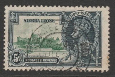 Sierra Leona GV 1935 Silver Jubilee 5d verde e índigo sg183 usado Foto 1 de 2