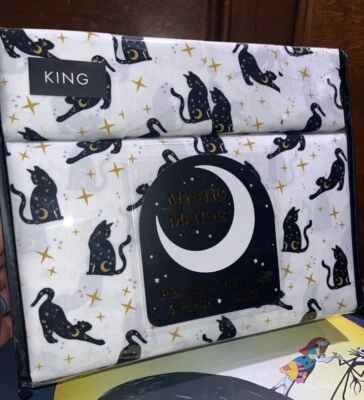 Halloween Haunted Black Cat 🐈‍⬛ King Size Moon Print 6 Piece Sheet Set - Image 1 of 3