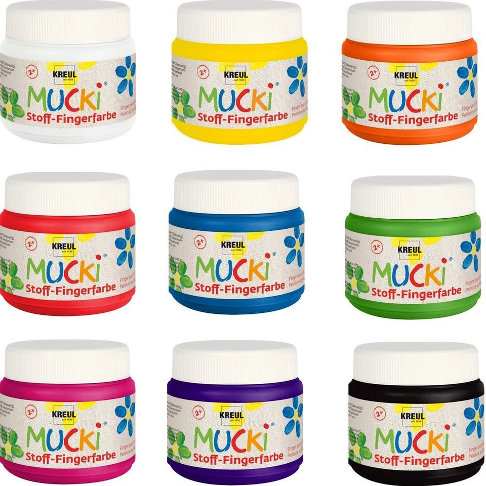 (€23,33/l) 150 ml MUCKI Stoff-Fingerfarbe 3 Farbtöne C. KREUL Textilien
