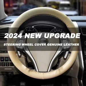 FOR TOYOTA Beige 15" Diameter DIY Car Auto Steering Wheel Cover New Leather - Picture 1 of 16