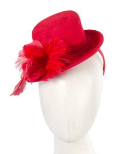 Red felt top hat & feathers fascinator Hats From OZ 100% Aussie Family Business - Picture 1 of 5