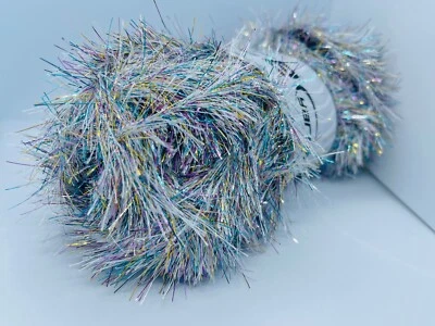 Pink Blue Gold Grey Eyelash Dazzle #71344 Ice Yarns Metallic Eyelash 100g 120yds - Image 1 of 4