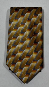 DAVID TAYLOR Gold Tan Blue Silver Patterned 100% Silk Neck Tie Stain Resistant - Picture 1 of 3