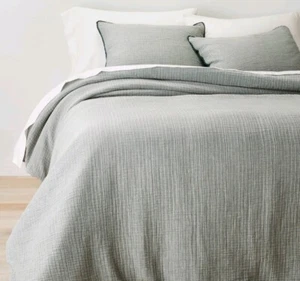 Casaluna Textured Chambray Cotton Comforter & Sham Set Full/Queen Dark Teal Blue - Picture 1 of 6