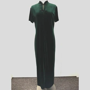 90s Vintage Robbie Bee Deep Emerald Green Velvet Maxi Dress 2 Frog Closures 12 - Picture 1 of 5
