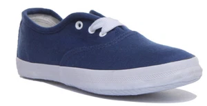 Salt And Pepper Lace Up Child Kids Lace Up Canvas Trainer In Navy Size UK 11 - 3 - Picture 1 of 12