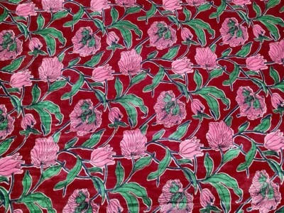 Luxury Indian Red Soft Velvet Floral Print Fabric Upholstery Dressmaking Sewing - Image 1 of 4