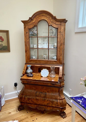 Marquetry Inlaid Dutch Style Secretary Desk Bookcase Best Quality Cover