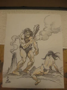 Fantasy und Sci-Fi Kunst nie ausgestellt - Höhlenmensch und gefangene Pin-up Zeichnung - Bild 1 von 2