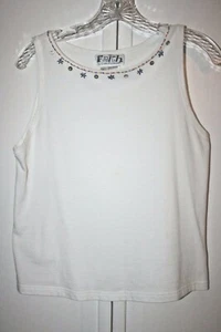 Women's White Tank Top with beaded accent around the neck Size XL - Picture 1 of 2