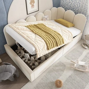 Tagesbett Schlafsofa Polsterbett 90x200cm hydraulischem Bett mit Stauraum Beige - Bild 1 von 11