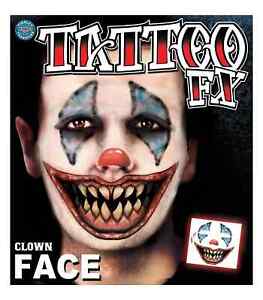 Clown Horror Joker Killer Circus Psycho Halloween Mens Costume Temporary Tattoo