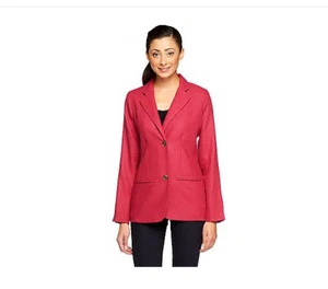 Isaac Mizrahi Live! Herringbone Notch Collar Blazer-Pink Raspbrry-10-A237864-NEW - Picture 1 of 2