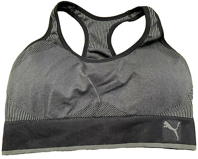 PUMA Fitted Gray Black Medium Support Gym Running Sports Bra Athletic Top Large • 10.97€