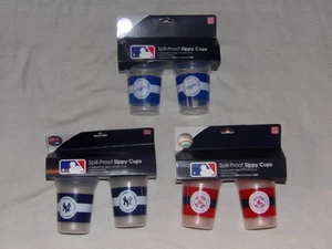 MLB VARIOUS TEAMS NO SPILL DRIPLESS CUPS 2 PACK YANKEES DODGERS RED SOX NIP - Picture 1 of 4