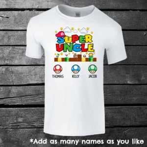 Super Uncle Perosnalised T-shirt Father's Day Mens Ladies Kids Gift Super Mario - Picture 1 of 1