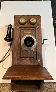 Antica scatola legno manovella Western Elect Co. brevetto 1901 Walmntd teleph rovere - Foto 1 di 17