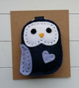 A Cute Handmade Navy Felt Owl Keyring / Bag Charm - 6cm tall on card for gift