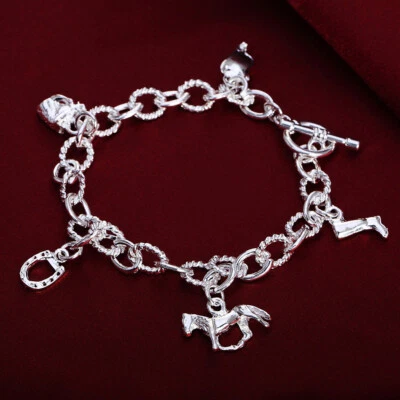 Lo último 925 Plata Esterlina Fino Dije Herradura Granja Pulsera Mujeres Moda Joyería Foto 1 de 4