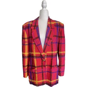 Vintage Chaus Bright Multi-Color Plaid Blazer - Picture 1 of 3