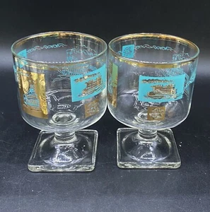 2 Libbey Cordial Southern Comfort Riverboat Steamboat Square Foot Glass - Picture 1 of 9