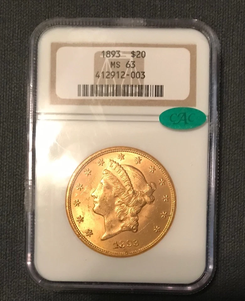 1893 P $20 LIBERTY GOLD DOUBLE EAGLE NGC MS63 CAC BETTER DATE - Image 1 of 2
