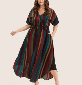 BloomChic Striped Dolman Sleeve Pocket Flutter Wrap Dress - Size 14-16 (Q8) - Picture 1 of 10