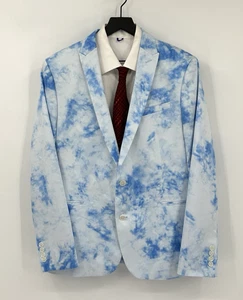 TIE DYE jacket blazer sport coat slim fit blue white stretch cotton party 44R - Picture 1 of 7