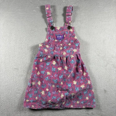 Vestido OshKosh Vintage Niñas 5 Rosa Floral Pana EE. UU. Mono Jersey Años 90 #2B Foto 1 de 4