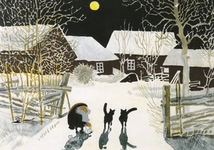 Postkarte: Harald Wiberg - Tomte Tummetot und die Katzen im Schnee - Picture 1 of 1