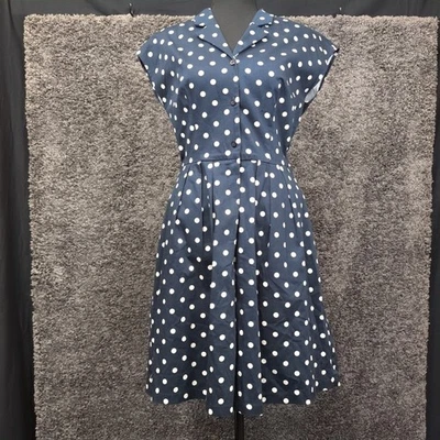 Vestido Camisa Lauren Ralph Lauren Lunares Talla 8 Azul Marino Blanco Cuello en V Foto 1 de 4