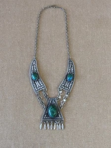 Vintage Israel YEMENITE EILAT STONE Sterling Silver 925 Filigree Necklace - Picture 1 of 15