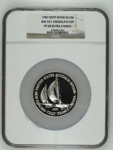 Hutt River 1987 S$100 plata 6 oz America's Cup NGC PF68UC - Imagen 1 de 3