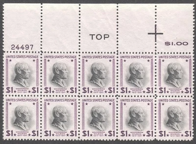 1938 US #832 Plate Block of 10 Wilson $1 MINT - Image 1 of 2