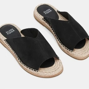 Eileen Fisher Milly Tumbled Nubuck Espadrille Black Sandal Size 7 - Picture 1 of 11