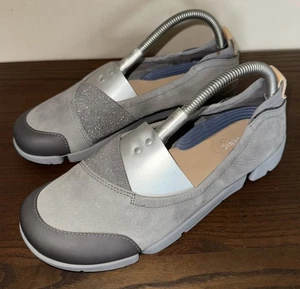 Clarks Trigenic Shoes Womens Uk 6 Gray Comfort Slip On Casual Sneaker Worn Once - Picture 1 of 12