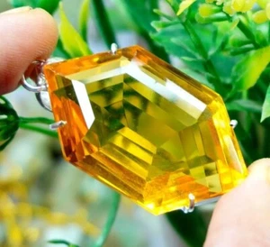 Fancy Cut Natural 93.00 Ct Yellow Citrine 925 Solid Silver Pendant Gemstone - Picture 1 of 7