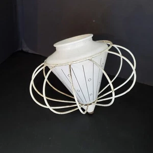 VTG MCM Atomic Space Age Ceiling Light Shade Wire and Milk Glass w Gold - Picture 1 of 12