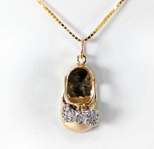 14 KT Gold DIAMANT Baby Mädchen Schuh Anhänger PERFEKT für Mama mit 18" Box Kette - Bild 1 von 7