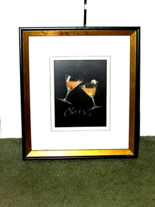 "Cheers" martini toast 6.5x8.5" print w/3" mat black gold 15x17" frame (N clst - Picture 1 of 5