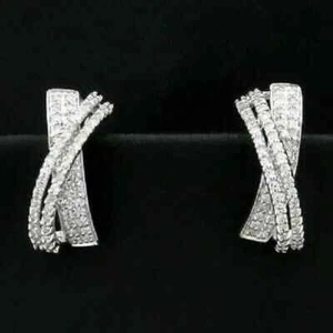 2Ct Round Lab-Created Diamond Twisted Hoop Earrings Solid 14K White Gold Finish - Picture 1 of 3
